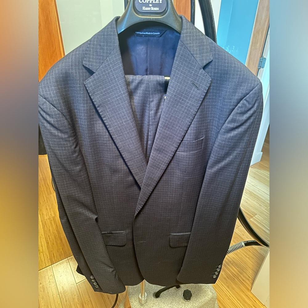 Coppley Men's Two Piece Suit - Dark Blue Microcheck